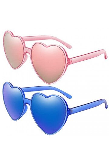 Sugeru Lot de 2 paires de lunettes de soleil réfléchissantes en forme de cœur pour femme - Accessoires de costume Amor - Lune