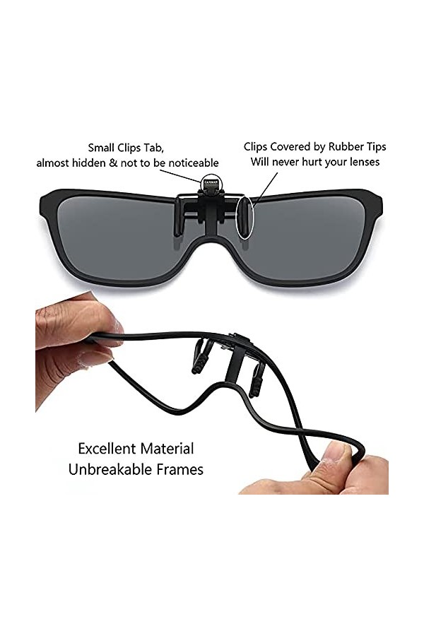 JM Lunettes de Soleil Polarisées Clip, Lunettes de Lecture à Clapet Tout - en - un, Hommes Femmes Noir