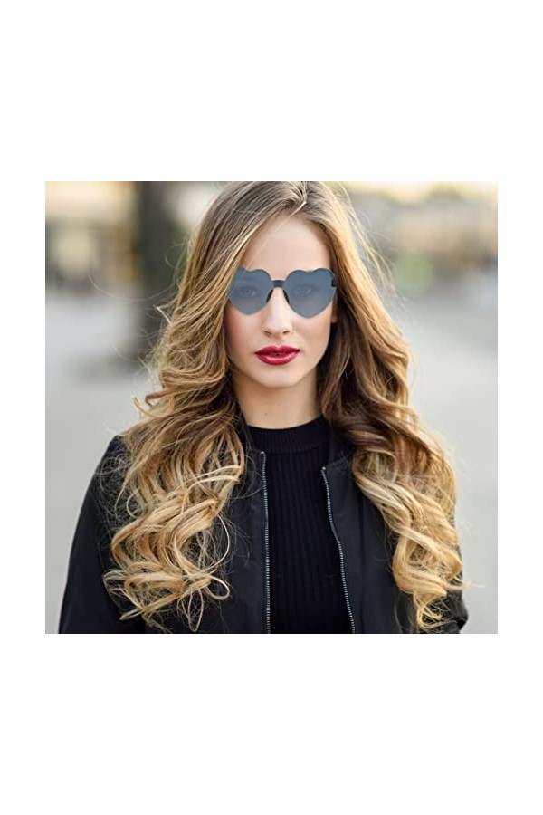 STOBOK Lot de 4 paires de lunettes de soleil en forme de cœur sans monture pour femme Noir