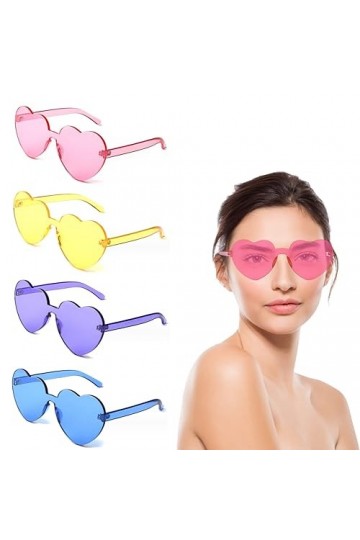 Wasuqo Lot de 4 lunettes de soleil en forme de cœur - Rétro - Lunettes de soleil en forme de cœur - Lunettes de soleil amusan