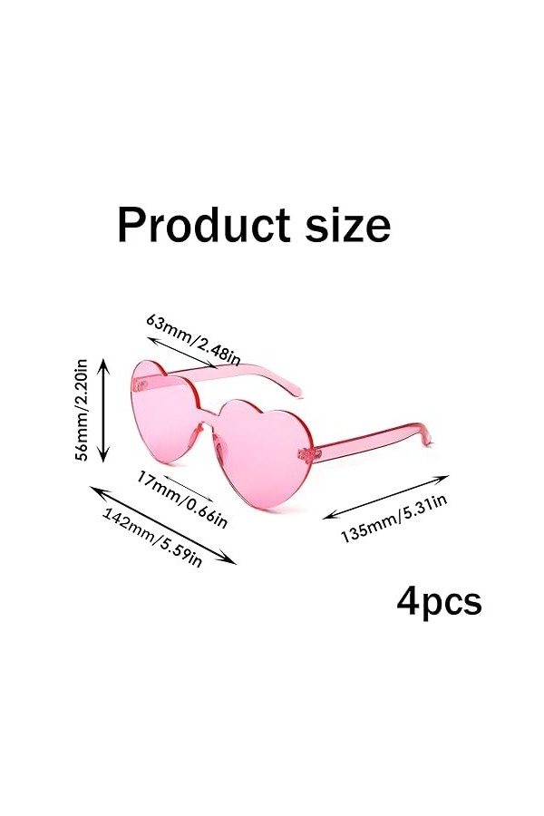 Wasuqo Lot de 4 lunettes de soleil en forme de cœur - Rétro - Lunettes de soleil en forme de cœur - Lunettes de soleil amusan
