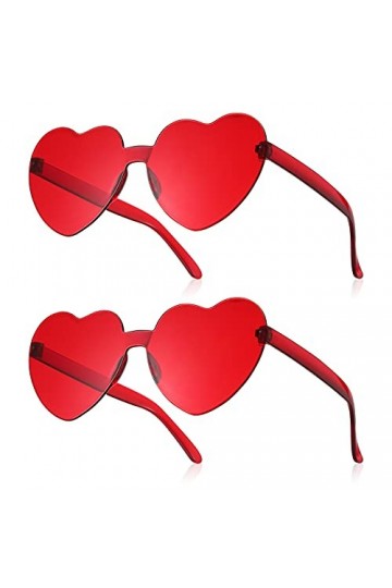 2 Paires Lunettes de Soleil sans Monture en Forme de Coeur Colorées
