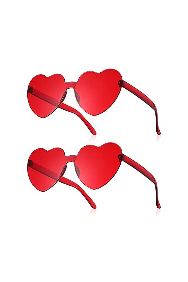 2 Paires Lunettes de Soleil sans Monture en Forme de Coeur Colorées