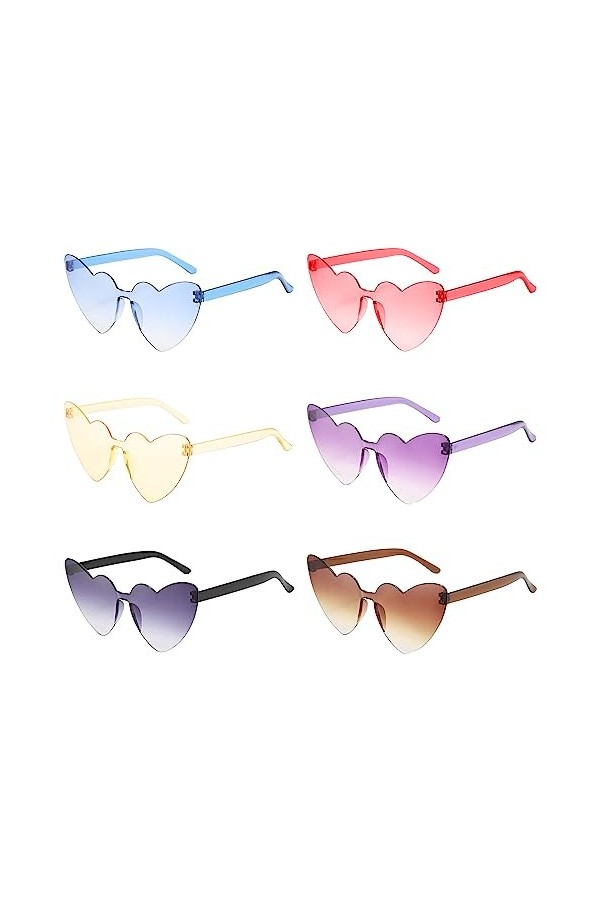 Lot Lunettes de Soleil Drole Lunette Coeur Couleur Bonbon Transparent Lunettes De Fête Sans Monture,Multicolores Lunette Soir