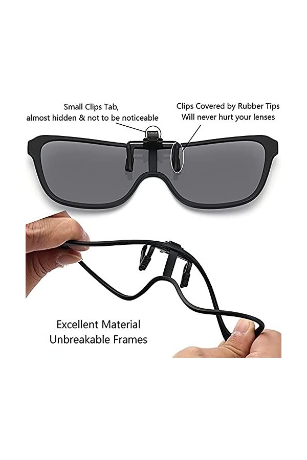 JM Lunettes de Soleil Polarisées Clip, Lunettes de Lecture à Clapet Tout - en - un, Hommes Femmes Miroir Argent