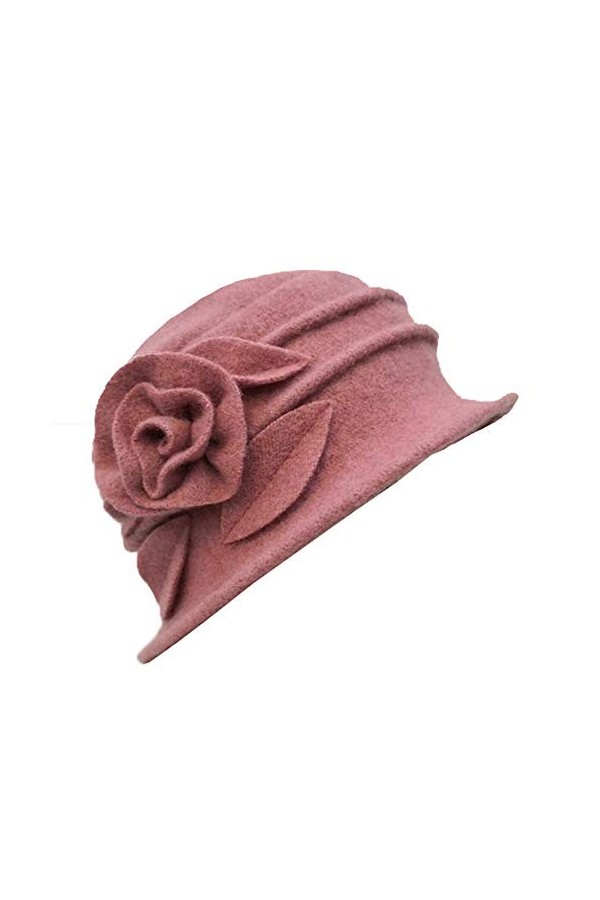 Avilego Bonnet cloche en laine pour femme avec fleur - rose - Taille unique