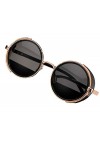 MFAZ Morefaz Ltd Homme Femme Rond Lunettes de Soleil Miroir Cyber Goggle Steampunk Lunettes de Cas Lentille Black Gold 