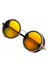 MFAZ Morefaz Ltd Homme Femme Rond Lunettes de Soleil Miroir Cyber Goggle Steampunk Lunettes de Cas Lentille Black Gold 