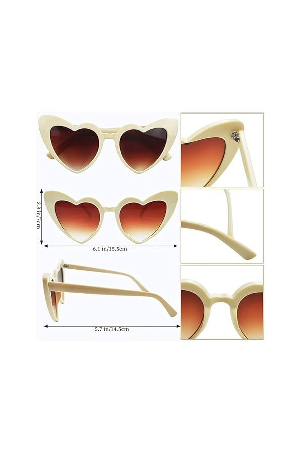 Lunettes de soleil vintage en forme de cœur des années 70 - Style hippie - Accessoire dextérieur pour femme, homme, enfant 