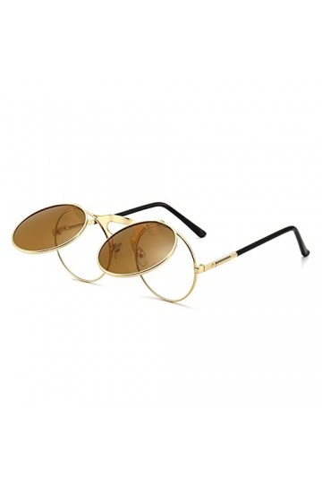 Lunettes de soleil rétro rondes style steampunk années 80 et 90 pour homme et femme, Café/doré, taille unique