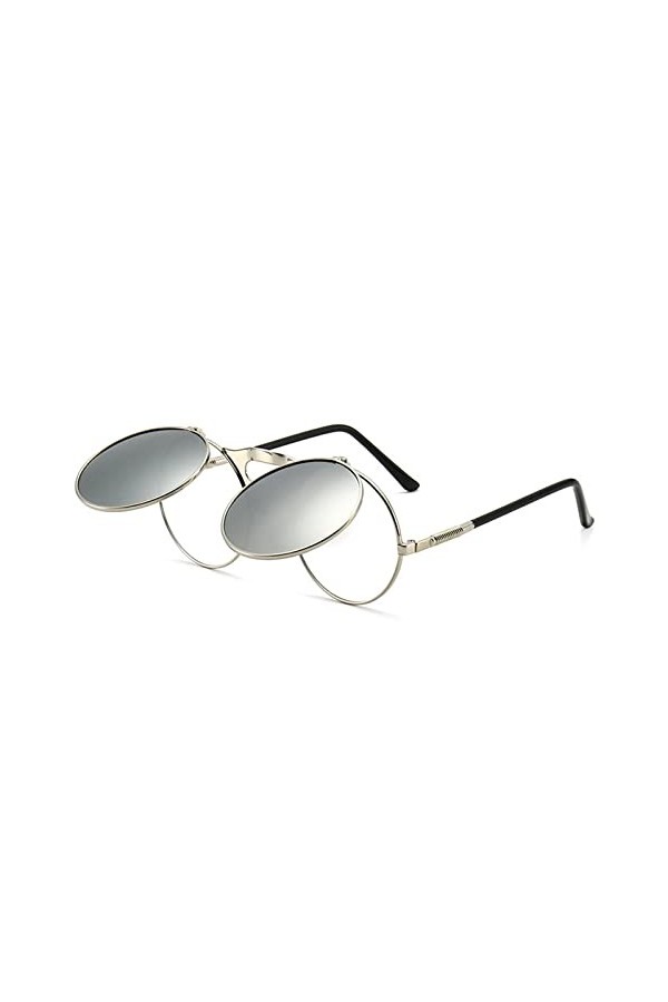 Lunettes de soleil rétro rondes style steampunk années 80 et 90 pour homme et femme, Café/doré, taille unique