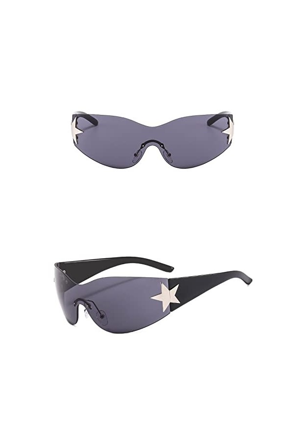 aaSccex Mode Hommes Femmes Star Wrap Around Lunettes de soleil Cyclisme Lunettes de soleil futuristes sans monture Chaîne De 