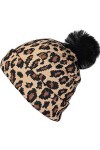 XYIYI Guépard Bonnet Tricot Leopard Hiver Chapeau Beanie avec Pompon pour Femme