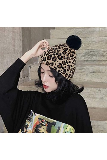 XYIYI Guépard Bonnet Tricot Leopard Hiver Chapeau Beanie avec Pompon pour Femme