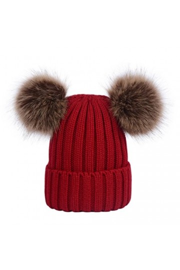 Laus Bonnet de Ski Chaud Hiver Femme, Bonnets en Tricot avec Amovible Deux Pompons en Fausse Fourrure Beige
