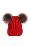 Laus Bonnet de Ski Chaud Hiver Femme, Bonnets en Tricot avec Amovible Deux Pompons en Fausse Fourrure Beige