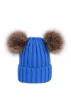 Laus Bonnet de Ski Chaud Hiver Femme, Bonnets en Tricot avec Amovible Deux Pompons en Fausse Fourrure Beige