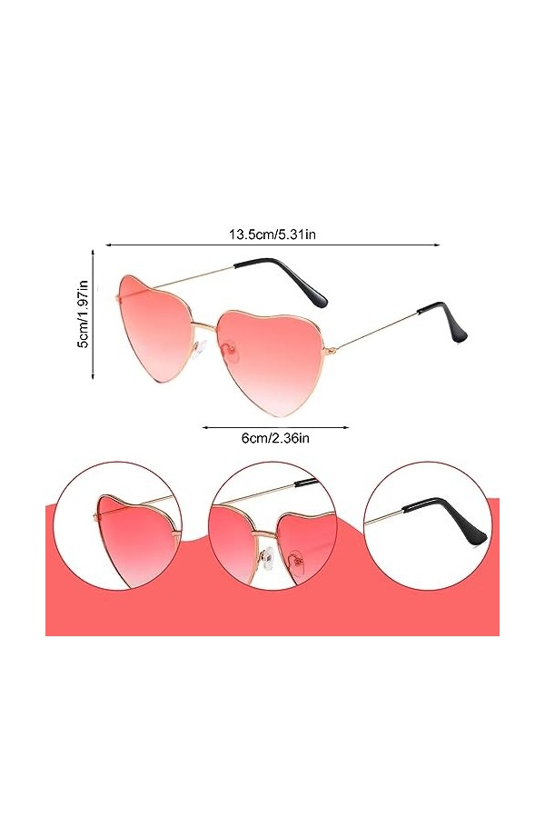 JITNGA 1 Pièces Coeur Lunettes De Soleil De Fête Sans Monture Bonbons Clair Hippie Lunettes Rétro Lunettes Pour Cosplay Fête 