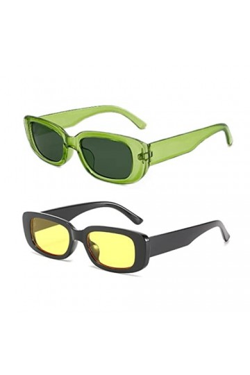 WJIAEER Lunettes de soleil vintage rectangulaires 2 pièces - Lunettes de conduite vintage - Montures carrées vintage à la mod