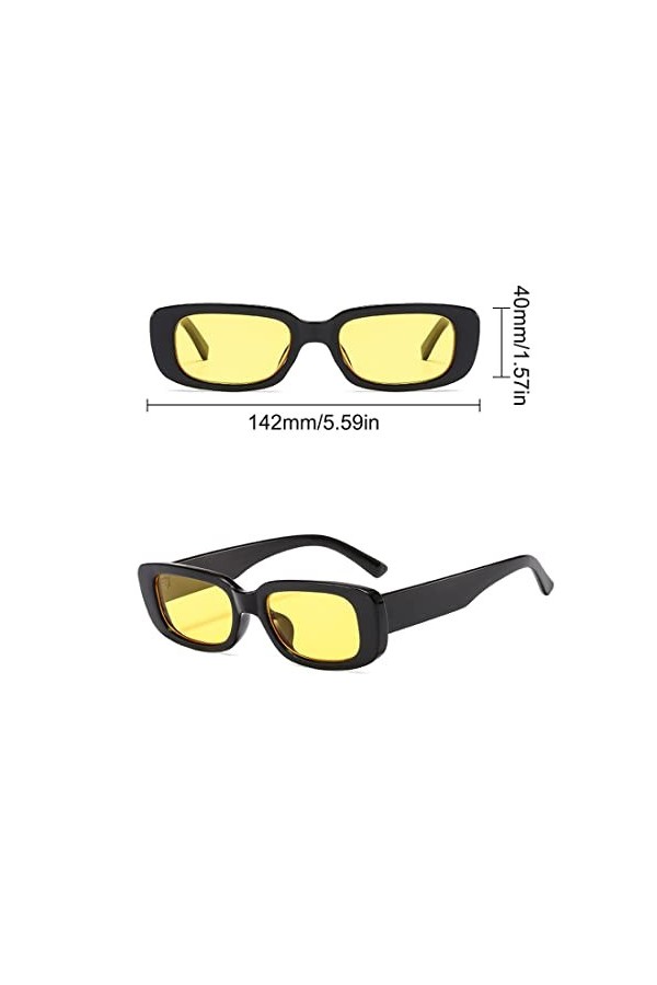 WJIAEER Lunettes de soleil vintage rectangulaires 2 pièces - Lunettes de conduite vintage - Montures carrées vintage à la mod