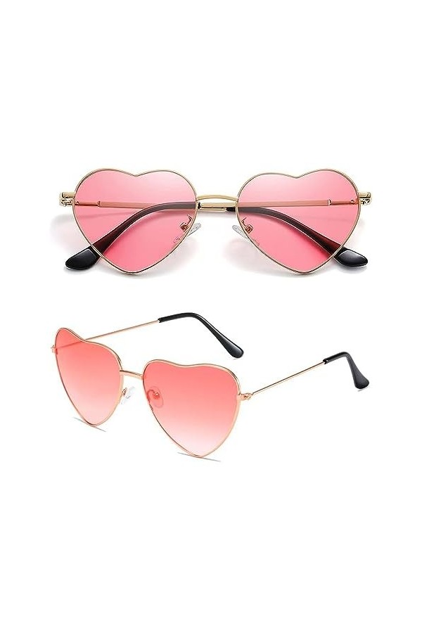 JPESYGFDK Lot de 2 lunettes de soleil en forme de cœur, monture en métal rétro en forme de cœur, pour fête, années 80, 90, hi