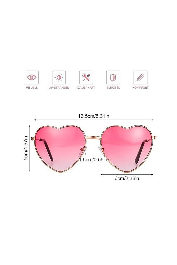 JPESYGFDK Lot de 2 lunettes de soleil en forme de cœur, monture en métal rétro en forme de cœur, pour fête, années 80, 90, hi