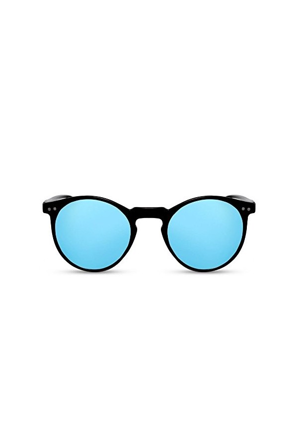 Cheapass Lunettes de Soleil Rondes Noires Bleues UV400 Vintage Rétro Femmes Hommes