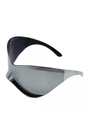 SHYKNYU Lunettes de soleil de sport dété gris argenté lunettes de soleil futuristes surdimensionnées punk lunettes de soleil