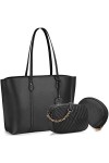 Sac à Main Femme PU Cuir Grand Sac Cabas Ensemble Sac à Bandoulière élégant Sac Porté Main de 3 Pièces Mode Sac fourre-tout M