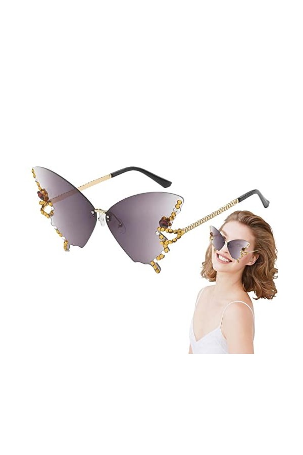XIAOGUANG Lunettes De Soleil Papillon Diamant Lunettes De Soleil Sans Monture Femme Verres Irréguliers Lunettes De Fête Lunet