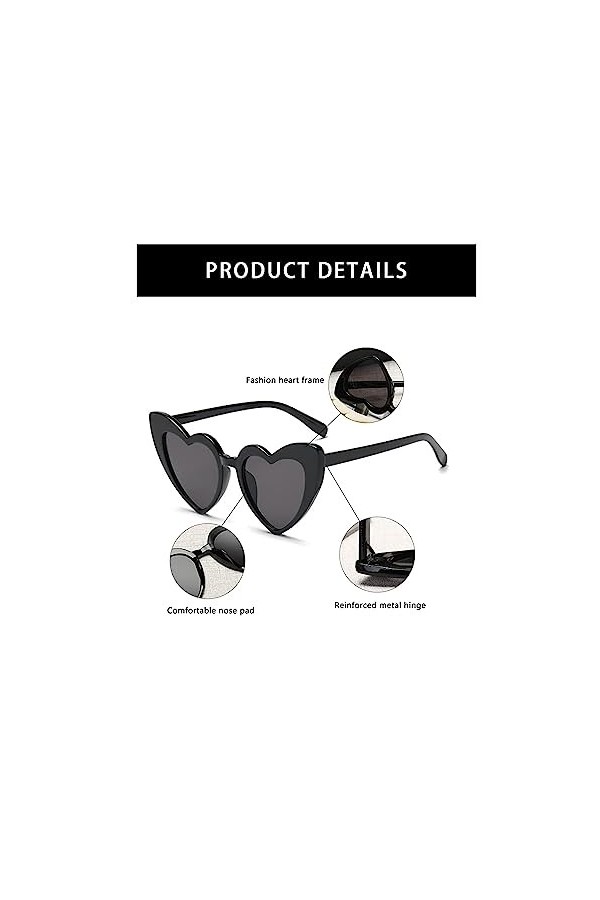 Jieddey Lunettes De Soleil Coeur,Lunettes Coeur Hippy Lunettes Hippie Monture En Métal Rétro Lunettes De Soleil Vintage Pour 