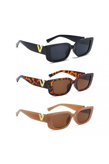Générique 3 Lunettes De Soleil Rectangulaires,Lunettes de Soleil Femme Polarisées Surdimensionnées,Retro Rectangle Lunettes,V