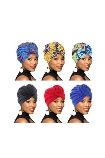 Lot de 4/6 paquets de turban pour femme avec nœud à motif africain, Colour011, Taille unique