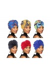 Lot de 4/6 paquets de turban pour femme avec nœud à motif africain, Colour011, Taille unique