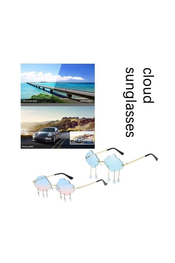 WSRRDRECVHi Lunettes de soleil sans monture unisexe tendance nuages lunettes de soleil femme homme vintage métal gland en for
