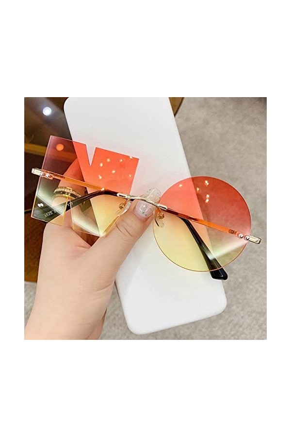 SHYKNYU Lunettes de soleil unisexes effet miroir sans monture Vintage Mode Lettre Luxe Nuances Métal Punk Eyewear E2U6 Sun NO