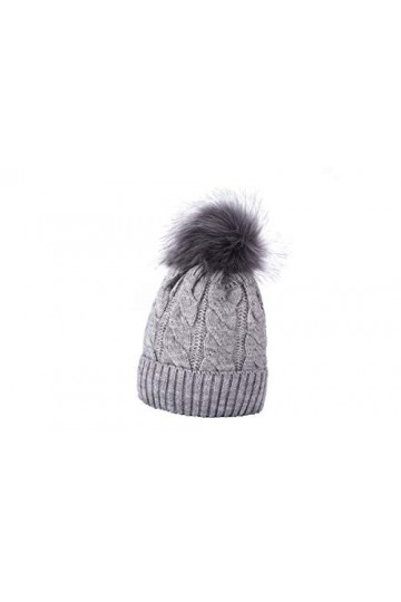 Miuno® - Bonnet à pompon - En tricot et fourrure synthétique - Chaud - Pour hiver et ski - MJ192, gris, taille unique