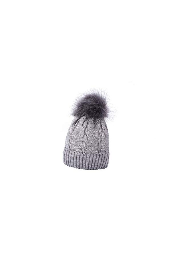 Miuno® - Bonnet à pompon - En tricot et fourrure synthétique - Chaud - Pour hiver et ski - MJ192, gris, taille unique