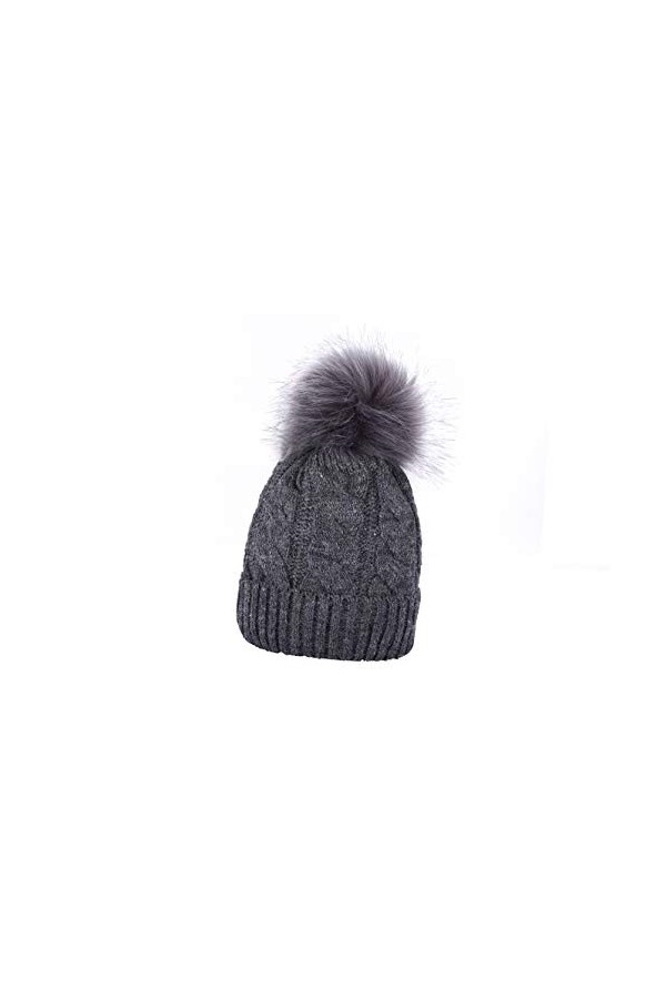 Miuno® - Bonnet à pompon - En tricot et fourrure synthétique - Chaud - Pour hiver et ski - MJ192, gris, taille unique