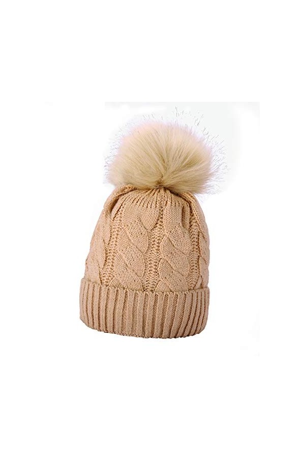 Miuno® - Bonnet à pompon - En tricot et fourrure synthétique - Chaud - Pour hiver et ski - MJ192, gris, taille unique
