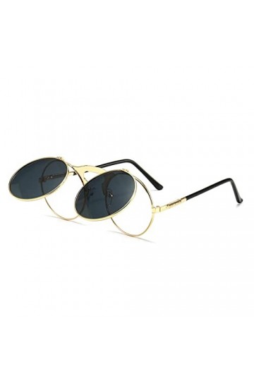 Hiessgozy Lunettes de soleil vintage Steampunk Flip rétro rondes en métal lunettes de soleil pour hommes Q4u4 femmes et, Doré