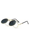 Hiessgozy Lunettes de soleil vintage Steampunk Flip rétro rondes en métal lunettes de soleil pour hommes Q4u4 femmes et, Doré