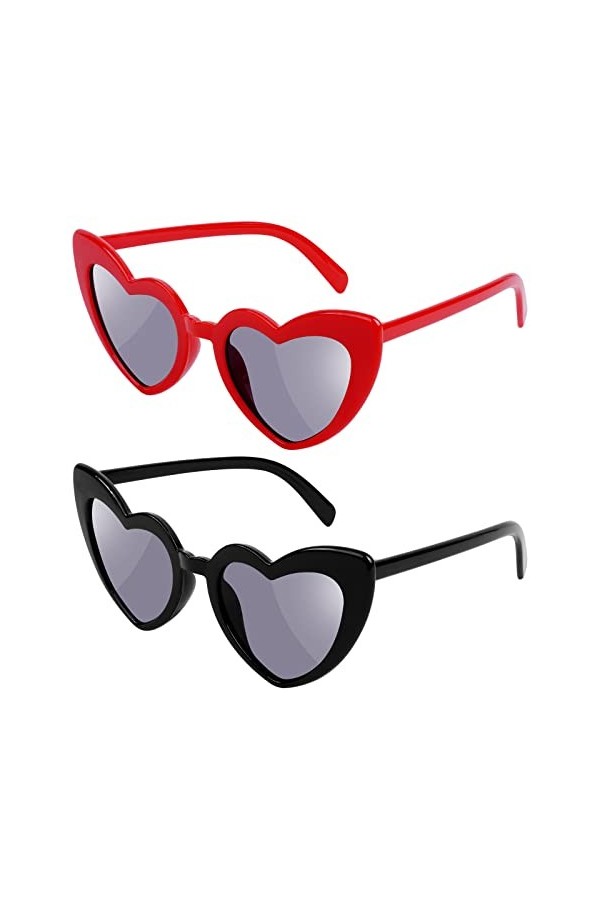 Ainiv 2 Paires Lunettes Coeur, Lunettes Forme de Cœur Oeil de Chat Vintage, Écran Solaire UV400 et Protection UV Lunettes pou