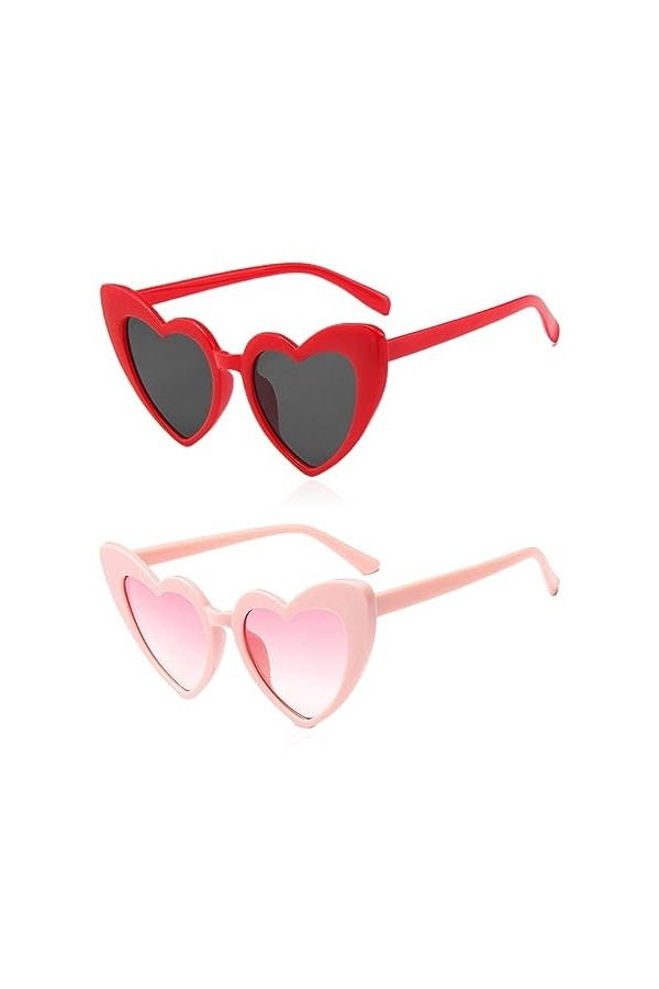 JOCXZI Lot de 2 lunettes de soleil en forme de cœur rose, lunettes de soleil en forme de cœur, lunettes de soleil blanches, l