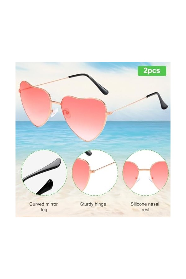 Lunettes Coeur,Lunettes de Soleil Coeur Rose,Lunettes de Soleil Hippie,Drôle de Lunettes de Soleil de Fête,Lunettes en Forme 