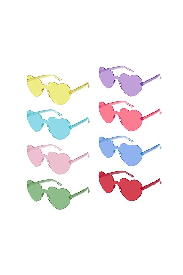 Lunettes de Soleil en Forme de Coeur, Weinsamkeit 8 Paires de Les Lunettes de Soleil Rétro sans Monture Les Lunettes de Fête 