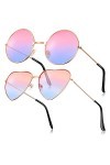 Frienda 2 Paires Lunettes de Soleil Hippies Lunettes de Soleil Rétro Lunettes de Soleil Vintages en Métal Rose et Bleu, Rond