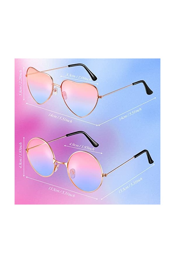 Frienda 2 Paires Lunettes de Soleil Hippies Lunettes de Soleil Rétro Lunettes de Soleil Vintages en Métal Rose et Bleu, Rond