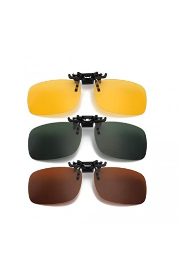 Clip Lunettes de Soleil,2 PCS Verres Polarisés + 1 PCS Vision Nocturne à Clipser Unisexe Lunettes de Soleil Polarisante Recta