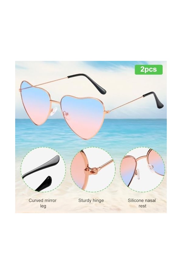 Lunettes Coeur,Lunettes de Soleil Coeur Bleu,Lunettes de Soleil Hippie,Drôle de Lunettes de Soleil de Fête,Lunettes en Forme 